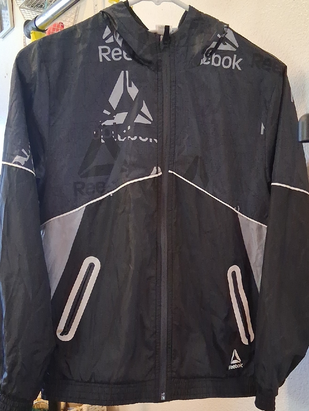 Reebok Black and Gray Kids Windbreaker Jacket